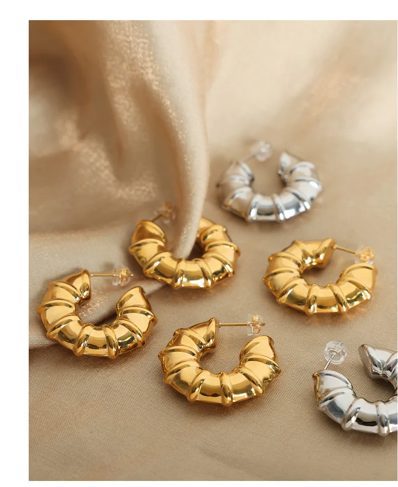 Punk Runde Ohrringe für Frauen 316L Edelstahl Vergoldete Creolen Designer-Schmuck Wasserfeste Accessoires Großhandel – Detail 18