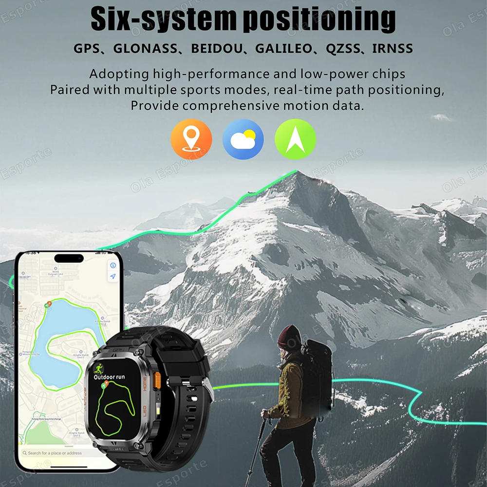 New Outdoor Military GPS Smart Watch IP68 Waterproof Men Bluetooth Call Health Monitor Flashlight 170+ Sports Modes Smartwatch