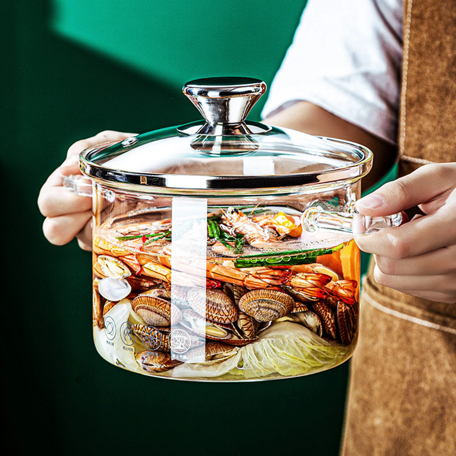  Transparent borosilicate glass pot, glass pot, heat-resistant  cooktop cooking pot, milk pot with handle (Color : Clear, Size : 3.5L):  Home & Kitchen