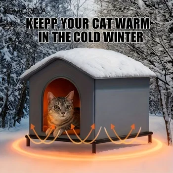 KEMORELA Winter Outdoor Portable Cat House Insulated Oxford Cloth, Windproof Design, Foldable Easy Assembly, For Homeless Cats