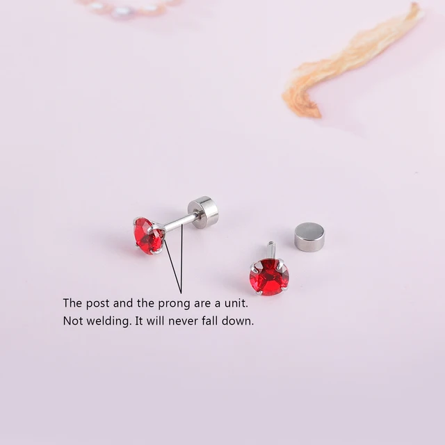 Set 5 Orecchini A Bottone In Acciaio Inossidabile 18G Con Zirconi - Per Cartilagine, Uomo E Donna, Vite Piatta