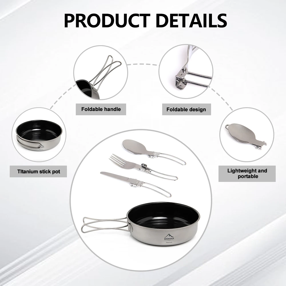 Widesea Camping Foldable titanium Frying Pan Pot Knife Fork Set Ultra-light Plate Bbq Picnic Cookware Tableware Cooking
