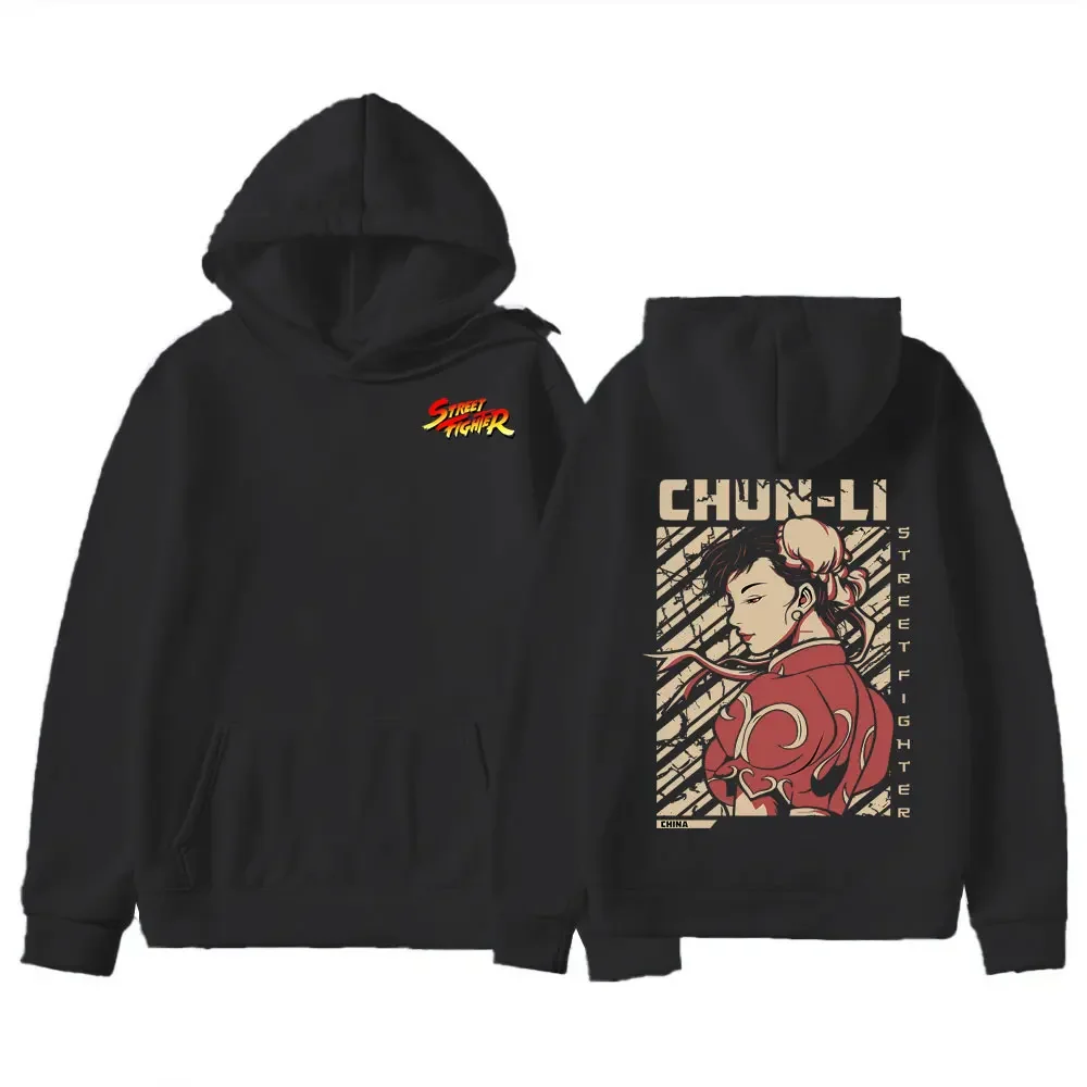 Chun Li Street Fighter 남녀공용 긴팔 후드티, 가을 및 겨울 패션, 하라주쿠 후드티, 스트리트웨어, 로파 옴브레