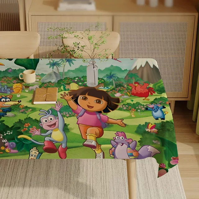 D-Dora The E-Explorer Cartoon Pattern Tablecloths Summer Washable Picnic Party Rectangle Table Cover Home Dining Decor 6