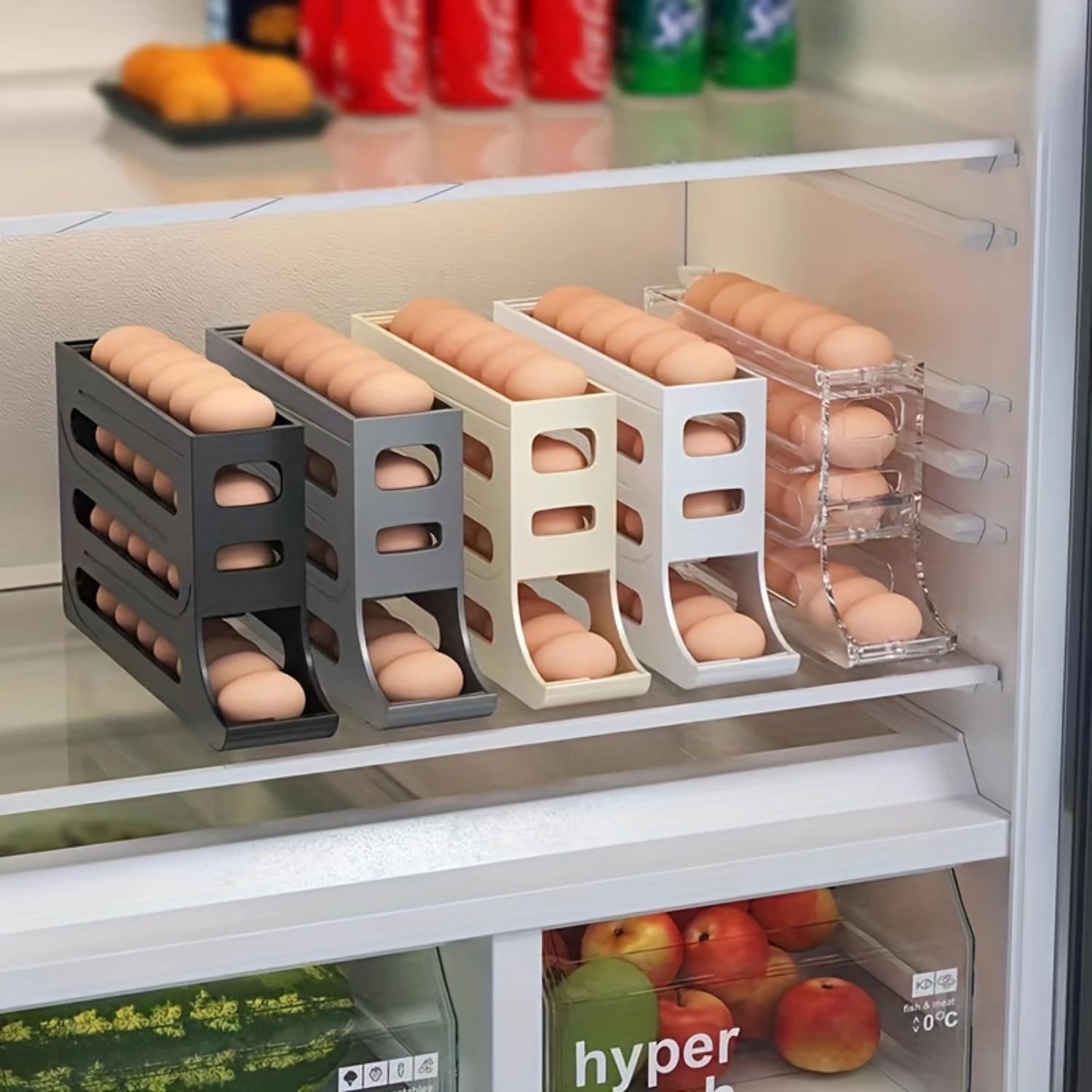 Egg box 1PC refrigerator side door egg rack four layer slide automatic egg rolling machine kitchen countertop anti drop egg rack cup holder,egg container