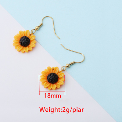 Earrings Flower Ear Hook Yellow Big Earrings Korea Temperament Net Red Personality Exaggerated Earrings Summer Wild
