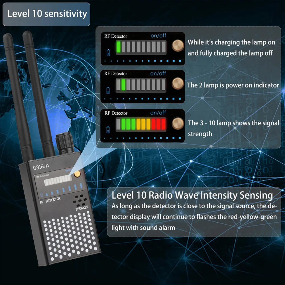 Multi-function anti-spy camera detector GSM audio bug finder wireless RF signal tracker detects GPS tracker 1MHz-8000MHz G318A hidden camera detector,infrared camera detector,camera detector,signal detector