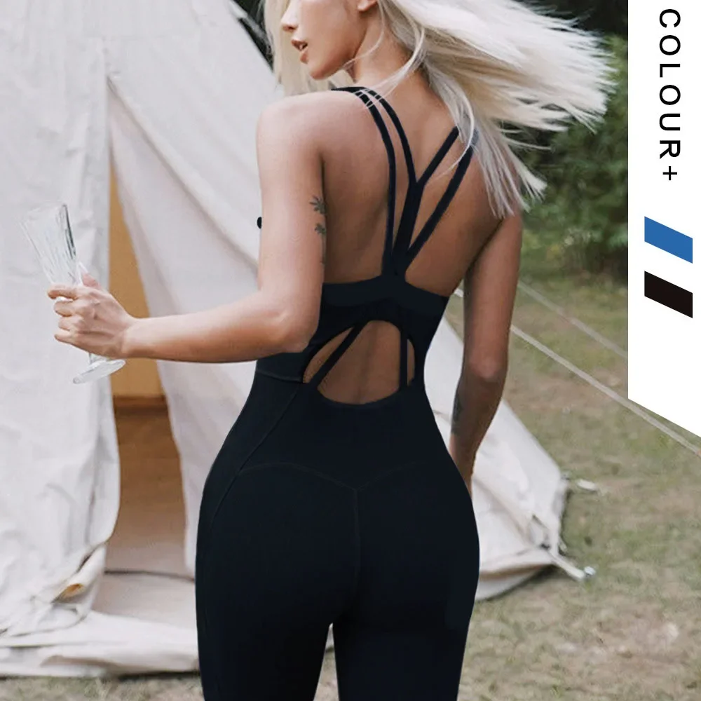 

2024 Sleeveless Sexy Fitness Jumpsuits Yoga Set With Pads Sportswear Gym Workout Cloth Athletic One Pieces Bodysuits Tracksuits