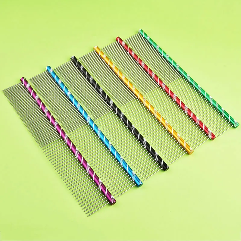 6 Colored Pet Dog Comb Straight Comb Cat Cleaning Brush 16/19/20/25cm Stainless Steel Lightweight Pets Cat Grooming Combs Dogs 2