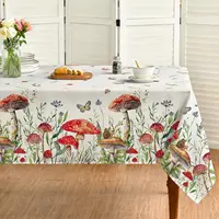 Spring Summer Mushroom Wild Flower Waterproof Tablecloth Party Decor Washable Rectangle Dining Tablecloth Wedding Decorations 1
