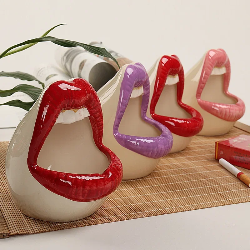 Cute Cartoon Cigar Ashtray Lips Ceramic Ashtray Creative Flower Pot Trendy Mouth Fashion Home Mini Send Boyfriend Gift ceramic ashtray