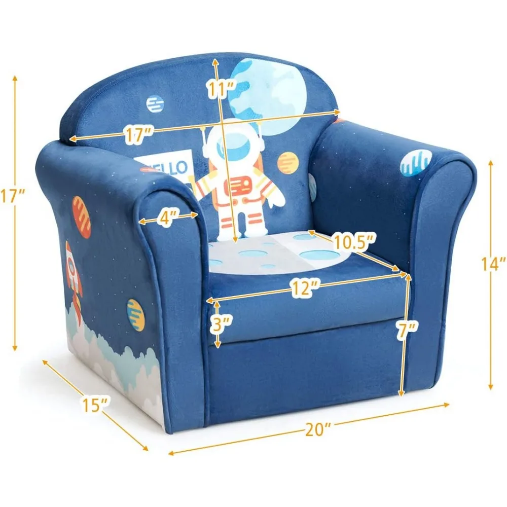 Kids Couch, Children's Sofa Armrest Chair with Pattern, Toddler Furniture w/Sturdy Wood Construction, Preschool 3