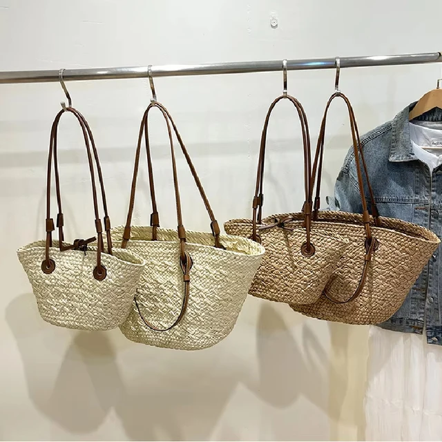 Women's Summer Straw Basket Handbag Large Capacity Commuter