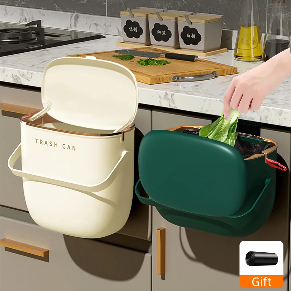 

8/12L Wall Mounted Kitchen Sink Trash Can with Handle Lid Anti Odor Diaper Hanging Trash bin For Cabinet Door Wastebasket