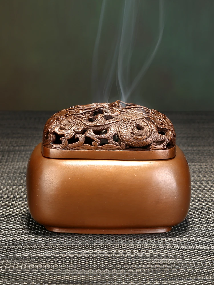 

Red Copper Double Dragon Embossed Incense Burner Incense Burner Indoor Home Incense Burner Antique Incense Coil Sandalwood Stove