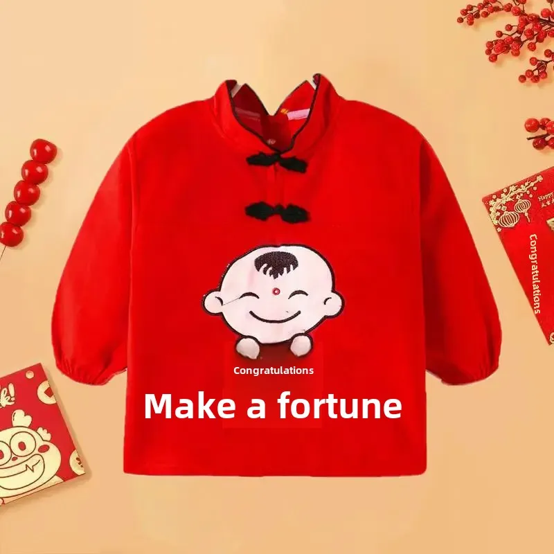 Autumn Winter Children's Cheongsam Coat Baby Waterproof Corduroy New Year Clothes Dirt Resistant Festive Wear Protection