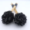Black Bamboo Bath Loofah Sponge Body Scrubber Long Handle Wooden Bath Brush Mesh Foaming Ball Skin Clean Tool Bathroom Accessory 5