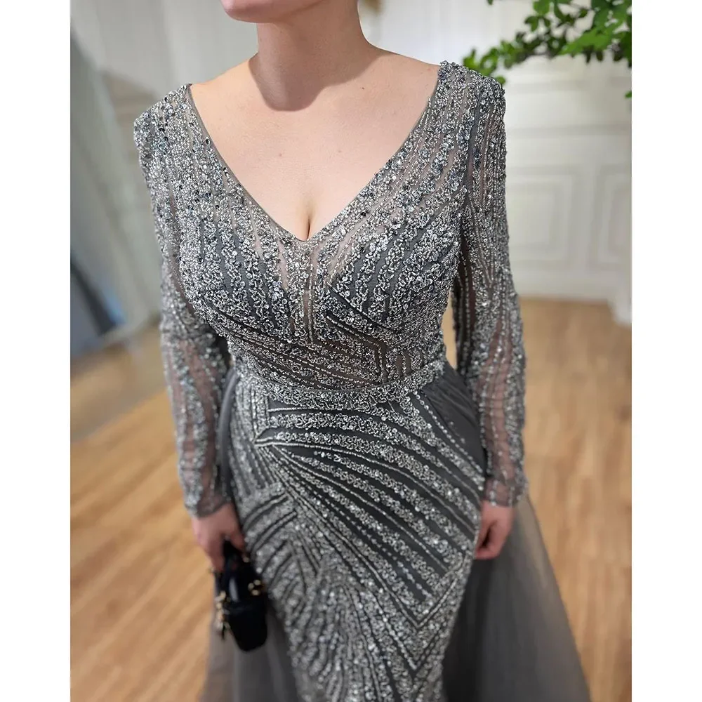 S63b3d9f28a254f10b8a5155fdeb45266o Dubai Mermaid Beaded Luxury Blue Muslim Evening Dresses Gowns with Detachable Skirt for Women Party Mallzona