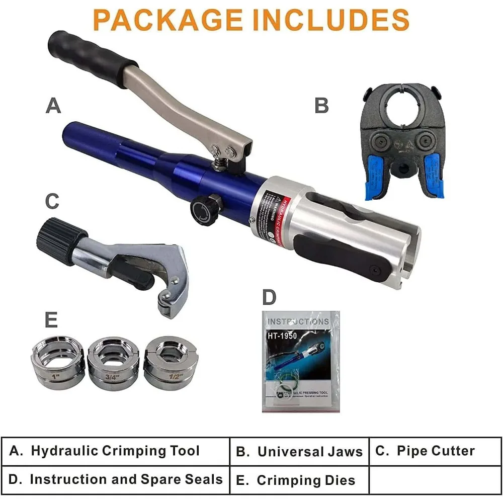 Copper Tube Fittings Hydraulic Pipe Crimping Tool with 1/2 inch,3/4 inch and 1 inch Jaw Copper Pipe Propress Cri 3