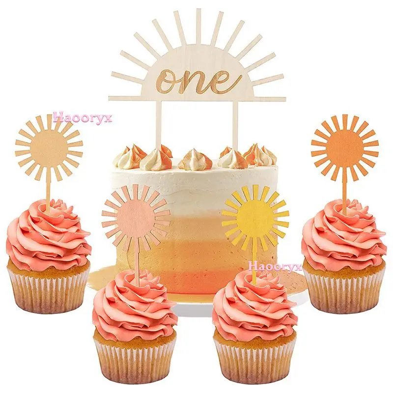 5 Pezzi Boho Wood Cake Topper Per Matrimonio Cupcake Insert Baking Decorating Sun Gauteau Toppé Prima Festa Di Compleanno Decorazione Dessert