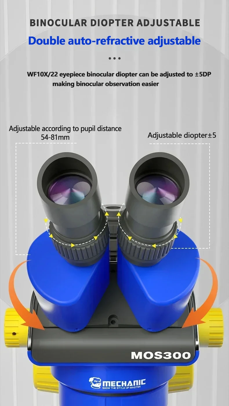 Description Picture 6 of itemMECHANIC MOS260-B11/MOS300-B11 Binocular/Trinocular Stereo Microscopes 6-45X Continuous Zoom for Mobile Phone PCB Repair Tool