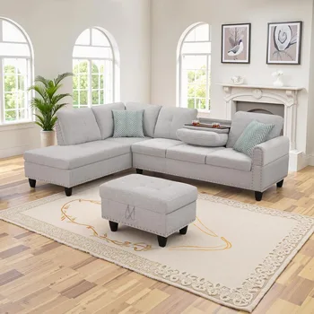 Modern Linen Sectional Sofa 98\ 1