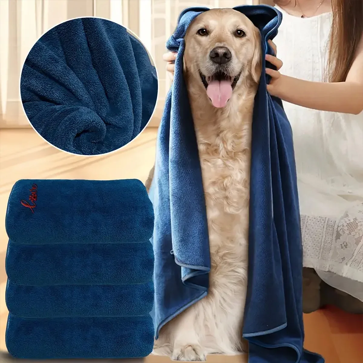 1/2/4pcs Quick Drying Dog and Cat Towels Soft Fiber Towels Bath Towel Pet Bathrobe Covenient  Cleaning Towel Pet Supplies