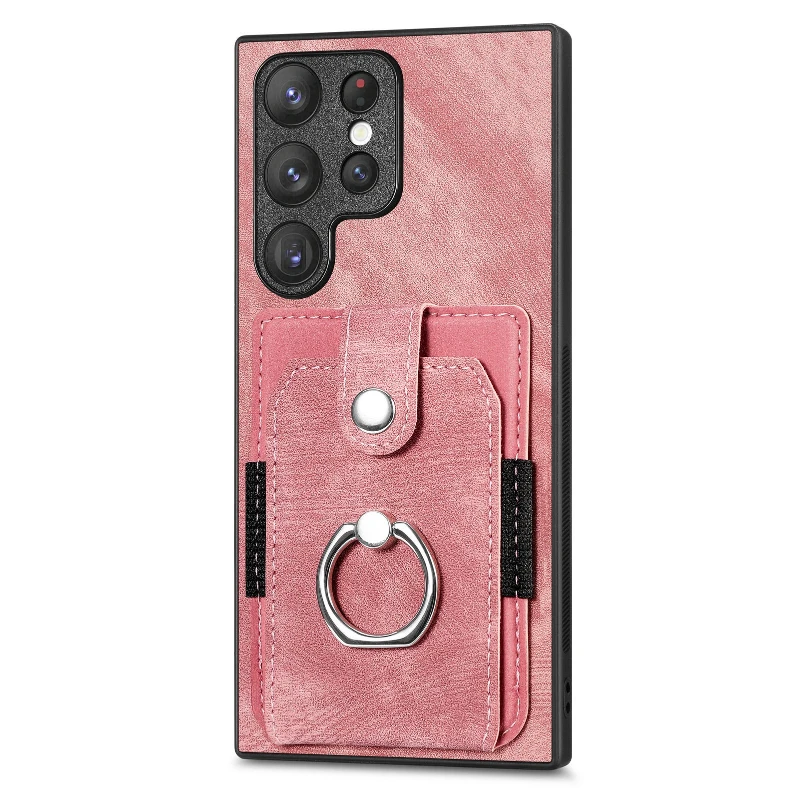Ring Stand Card Holder PU Leather Shockproof Phone Case - Tough Hard Protective Cover