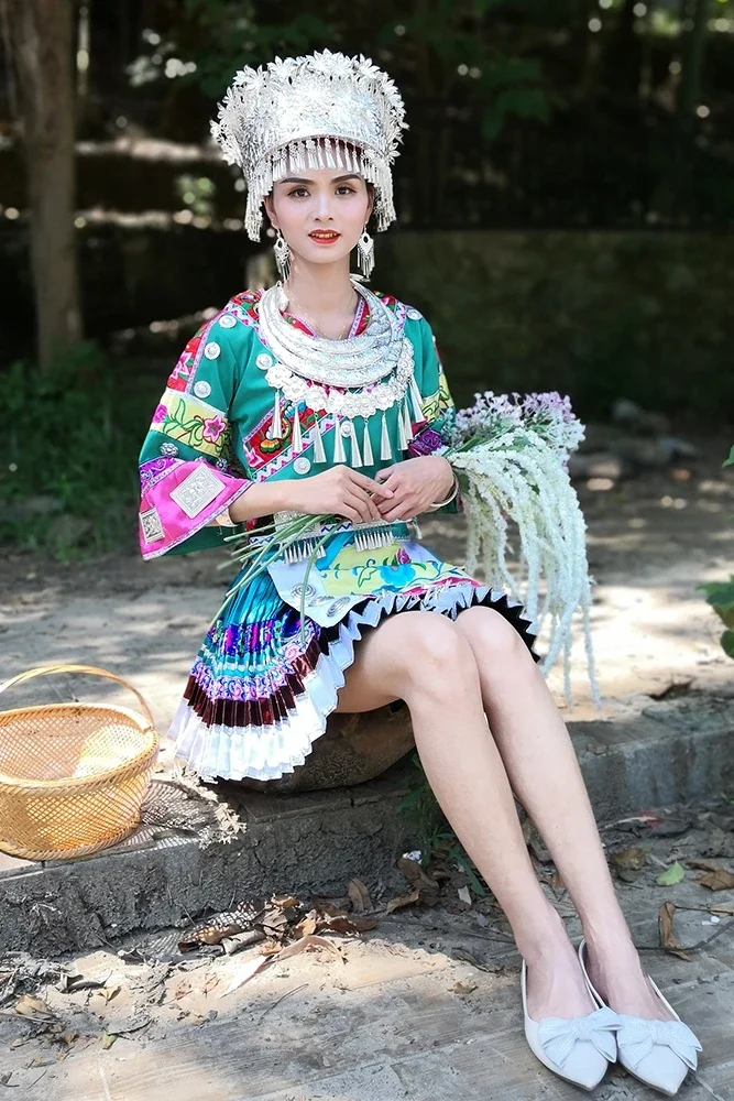 Miao Costume Guizhou Costume National Minority Tujia People Dance Headwear Traditional Chinese Dance