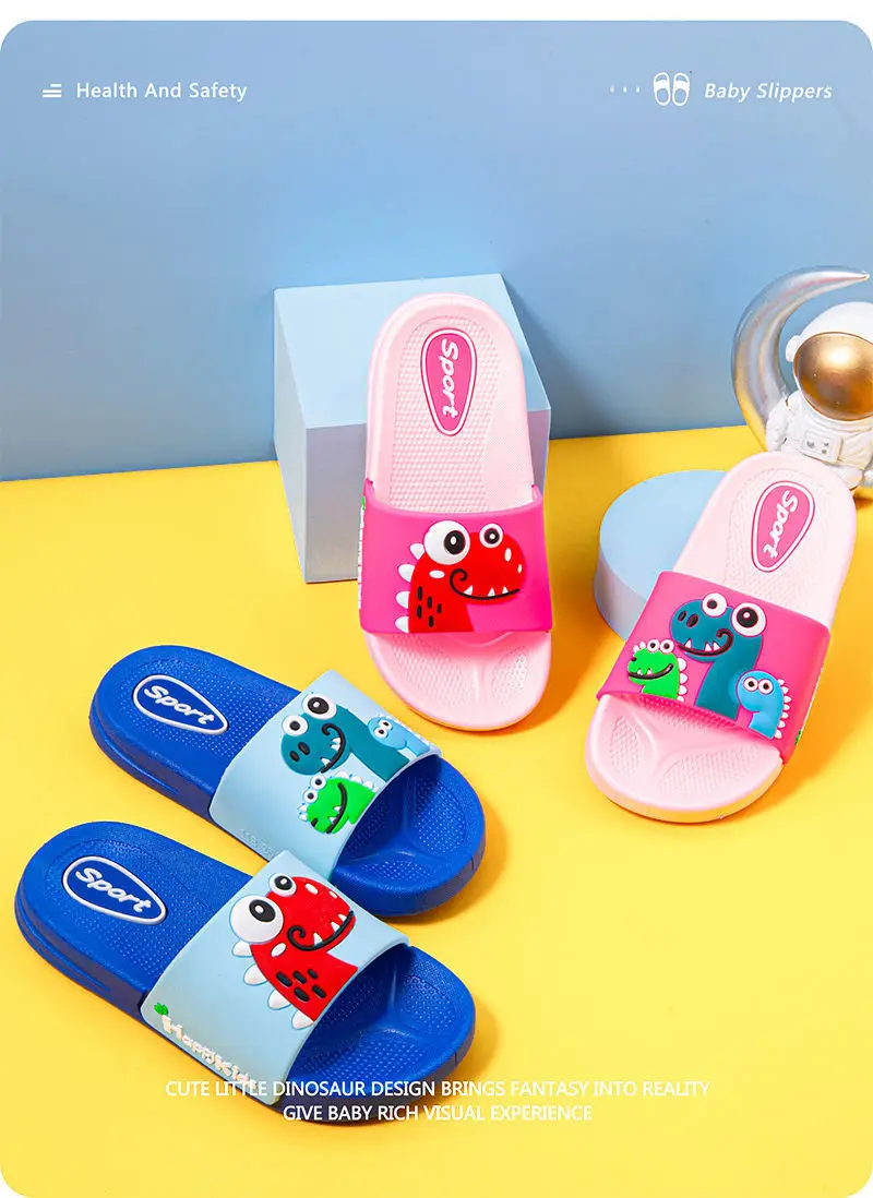 slippers for boy Kids Slippers Animal Print Dinosaur Boys Slides Shoes Bathroom Non-slip Home Slippers Summer Outdoor Girls Cartoon Beach Shoes girl princess shoes