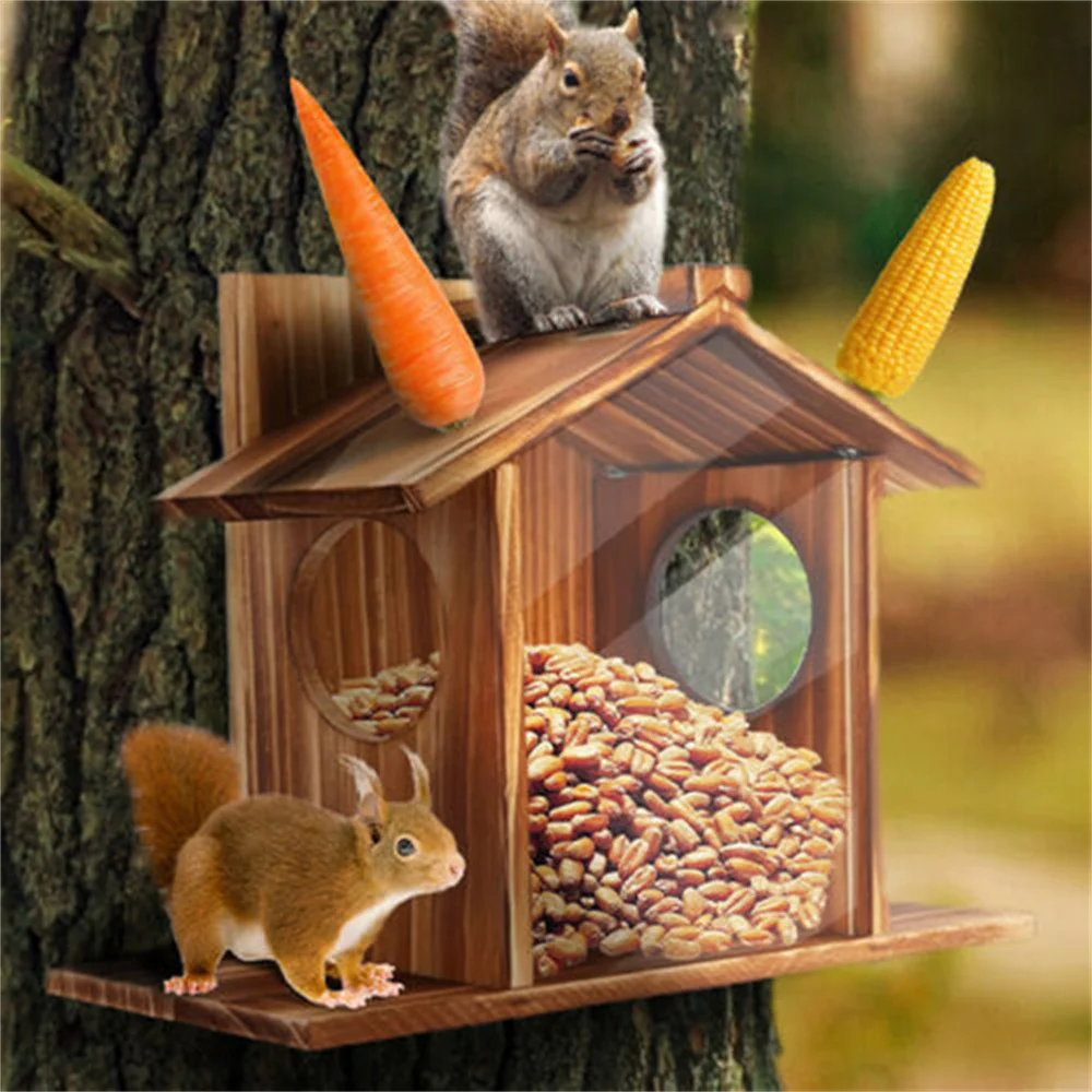 Garden Tree Squirrel Feeder Wood House Picnic Table Food Feeding Station Box - Image 2