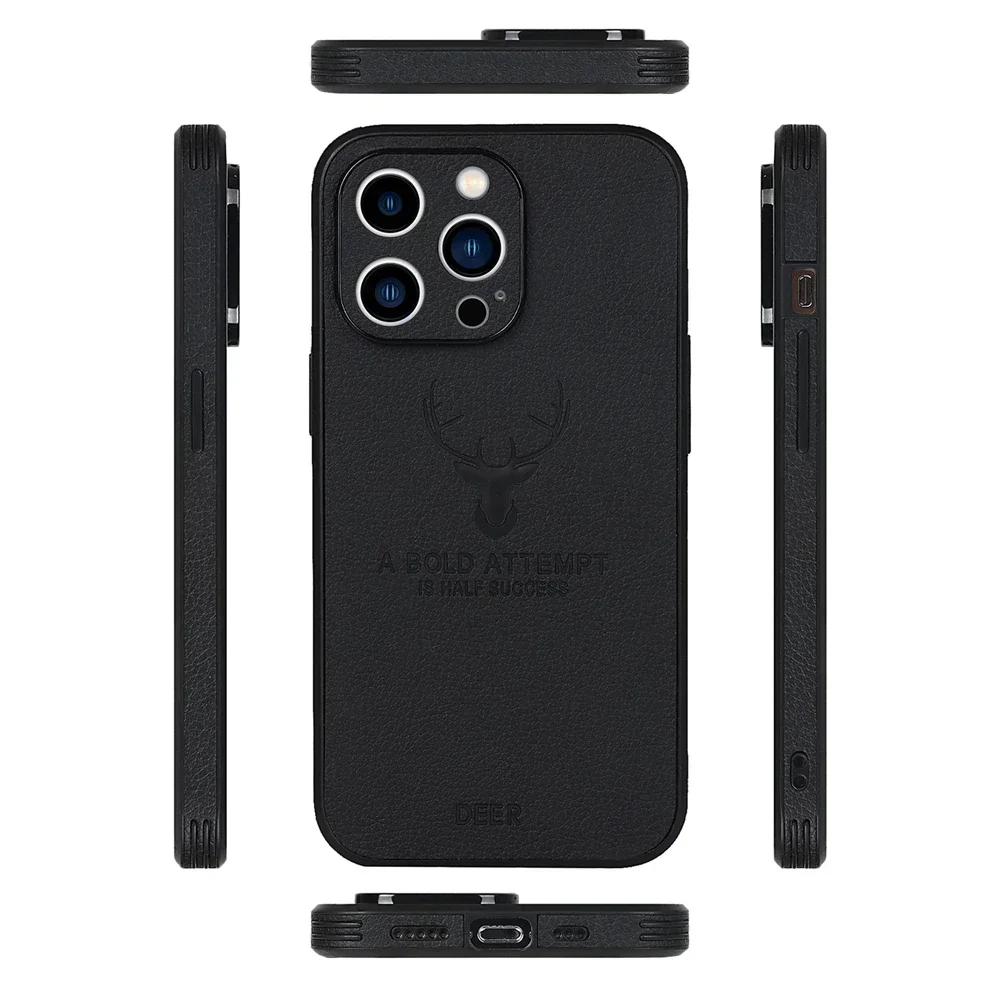 Vintage Deer Pattern PU Leather Phone Case with Soft Business Lens Protection