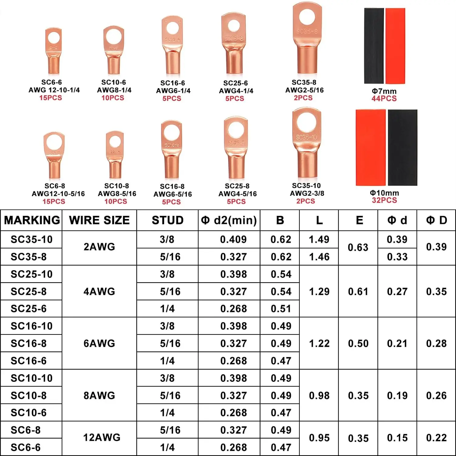 2AWG Wire-Lugs Rame Cavo Alette Batteria Terminale Connettori - Foto 5
