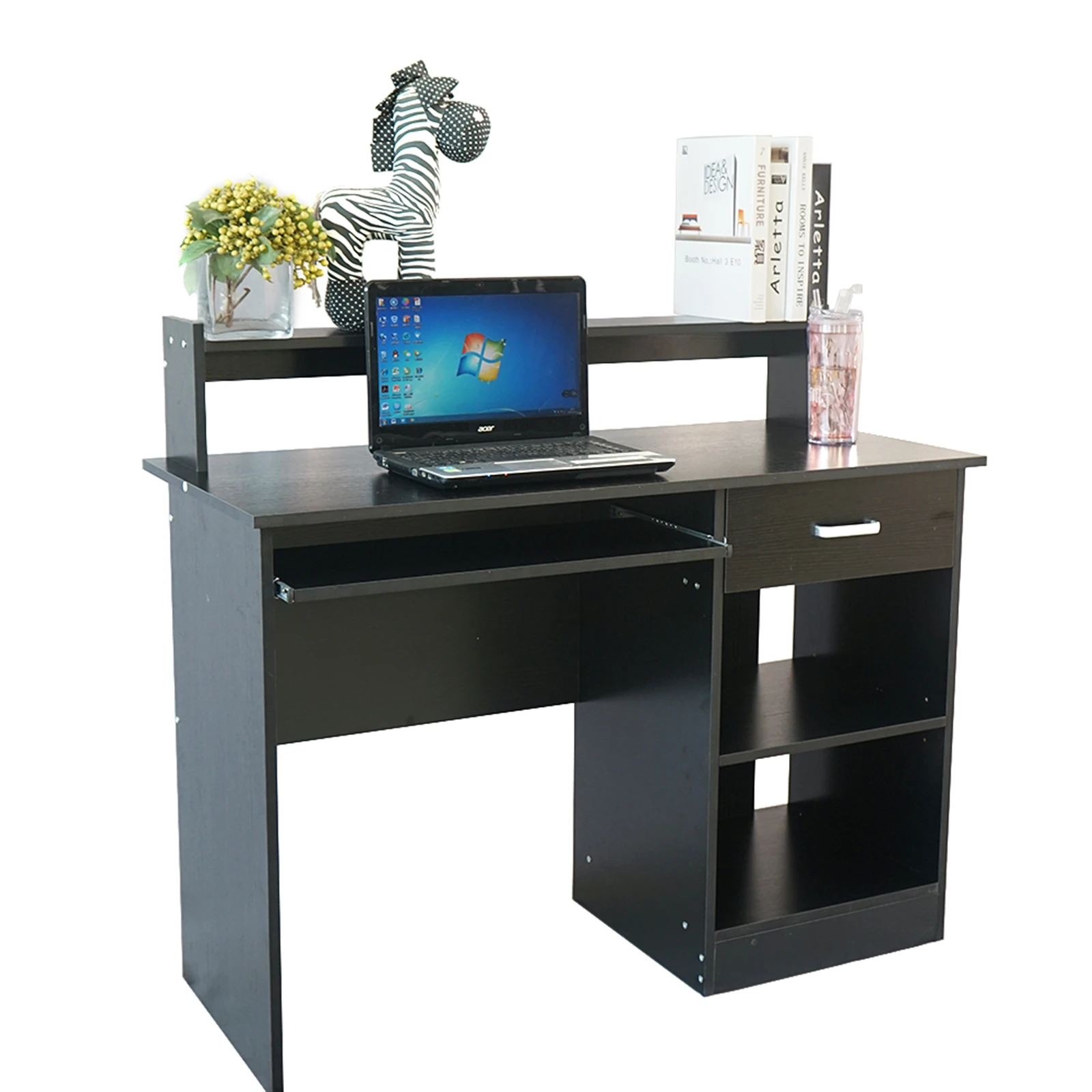 

Home Office Workstation Computer Desk Gaming Reading Writing Wooden Table Desk with Drawer and Storage White Black