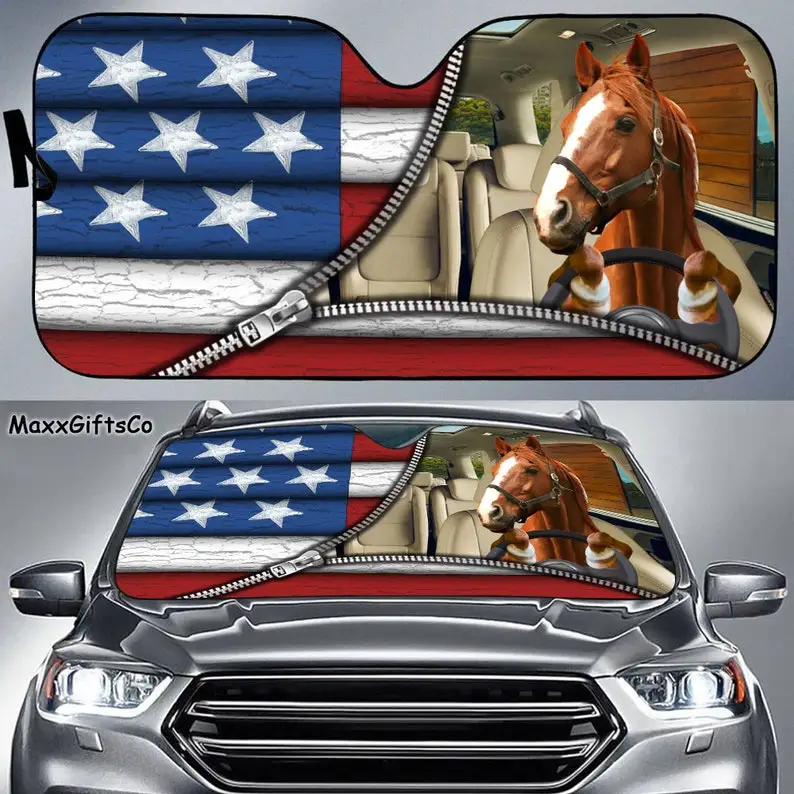Horse Car Sun Shade, Horse Windshield, Horse Family Sunshade, Horse Car