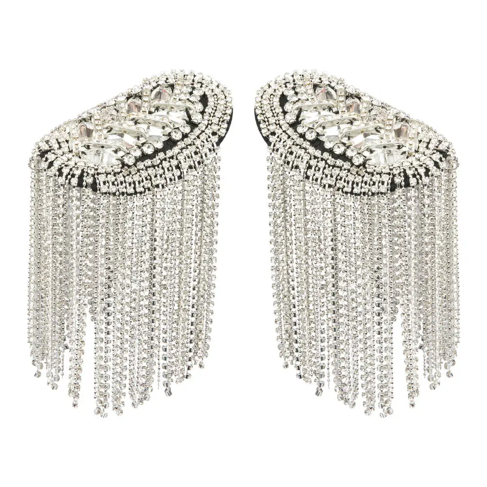 Shoulder Jewelry Tassel Rhinestones Epaulettes DIY T Shirt Clothing Accessories Gold Silver Brooch Epaulet Shoulder Brooches 1PC shoulder jewelry