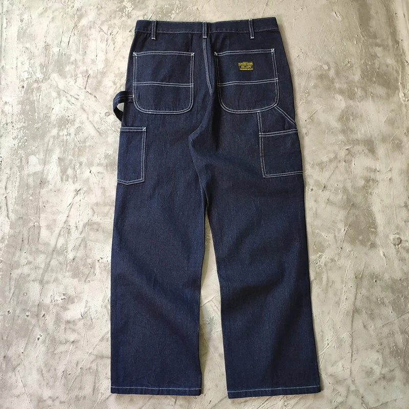 13.5oz Original Color Washed Denim Workwear Jeans Multi Pockets Logging Heavyweight American Retro Outdoor Loose Straight Pants 1
