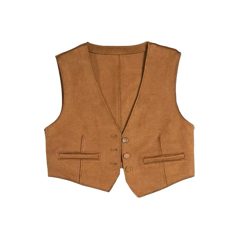 I2 - faux fur solid color vest coffee