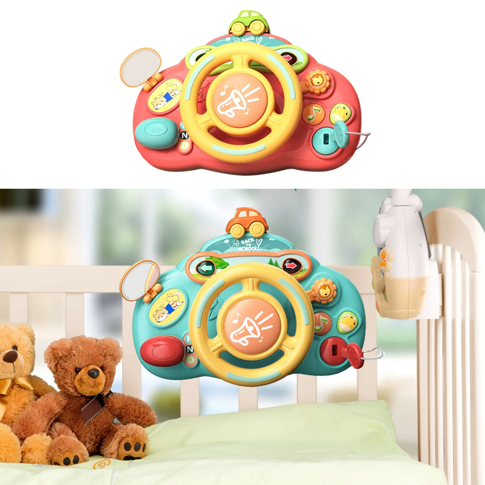 Cartoon Kids Steering Wheel Toy With Lights Music Simulation Driving Car Copilot For Toddler Preschool Interactive Electric Toys