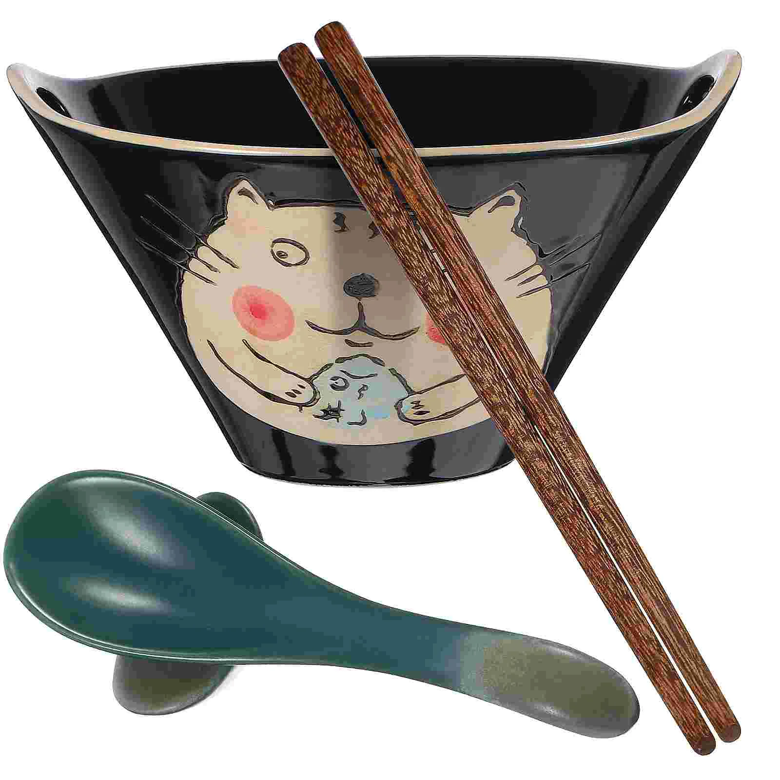 

Porcelain Noodles Bowl Set 800ml Japanese Ramen Bowl Soup Bowl with Chopsticks and Spoon for Kitchen