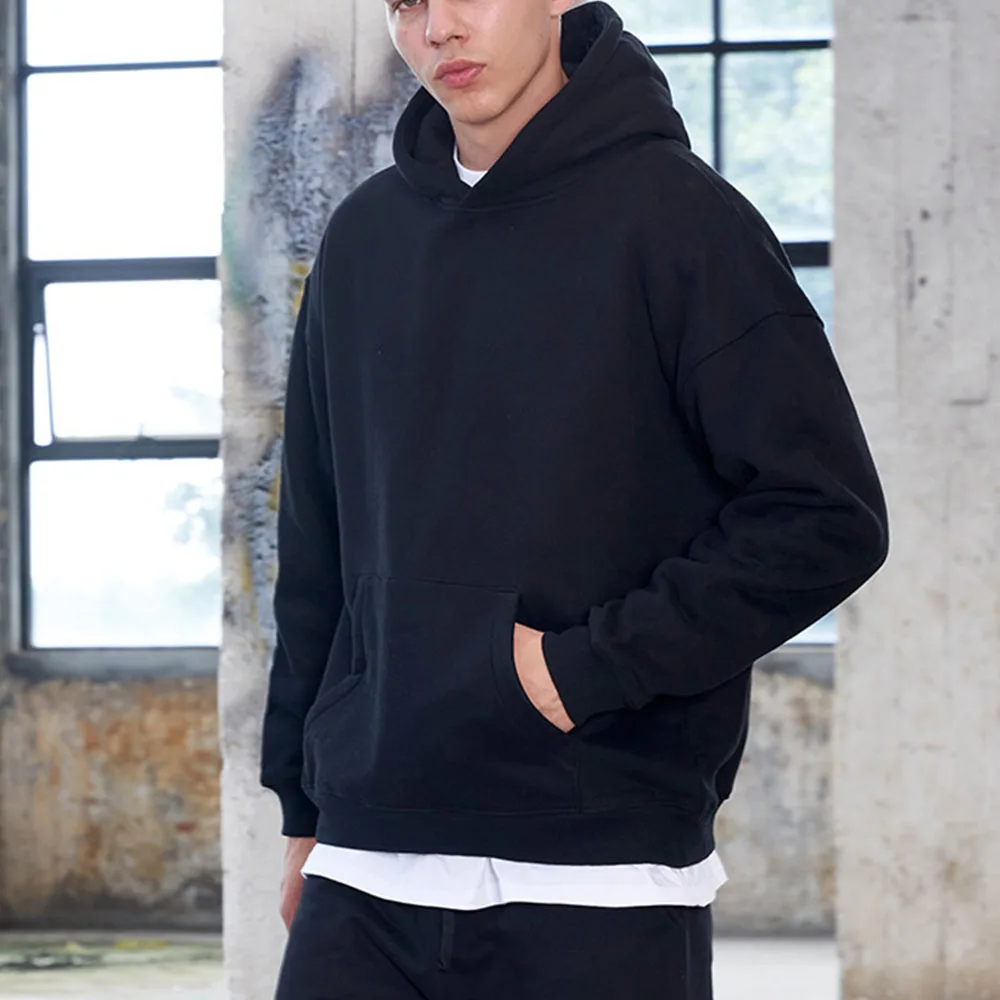 

New Heavyweight Cotton Oversize Men's Hoodie Fashion Brand Solid Color Casual Sweatshirt Hoodie Khaki Pullover Coat
