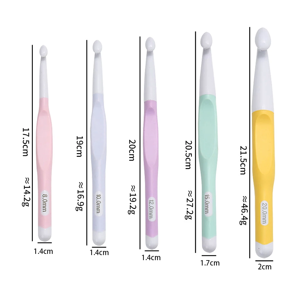 5pcs Crochet Hooks Set 8/10/12/15/20mm Ergonomic Grip Home Weave Yarn Craft DIY Household Knitting Tools