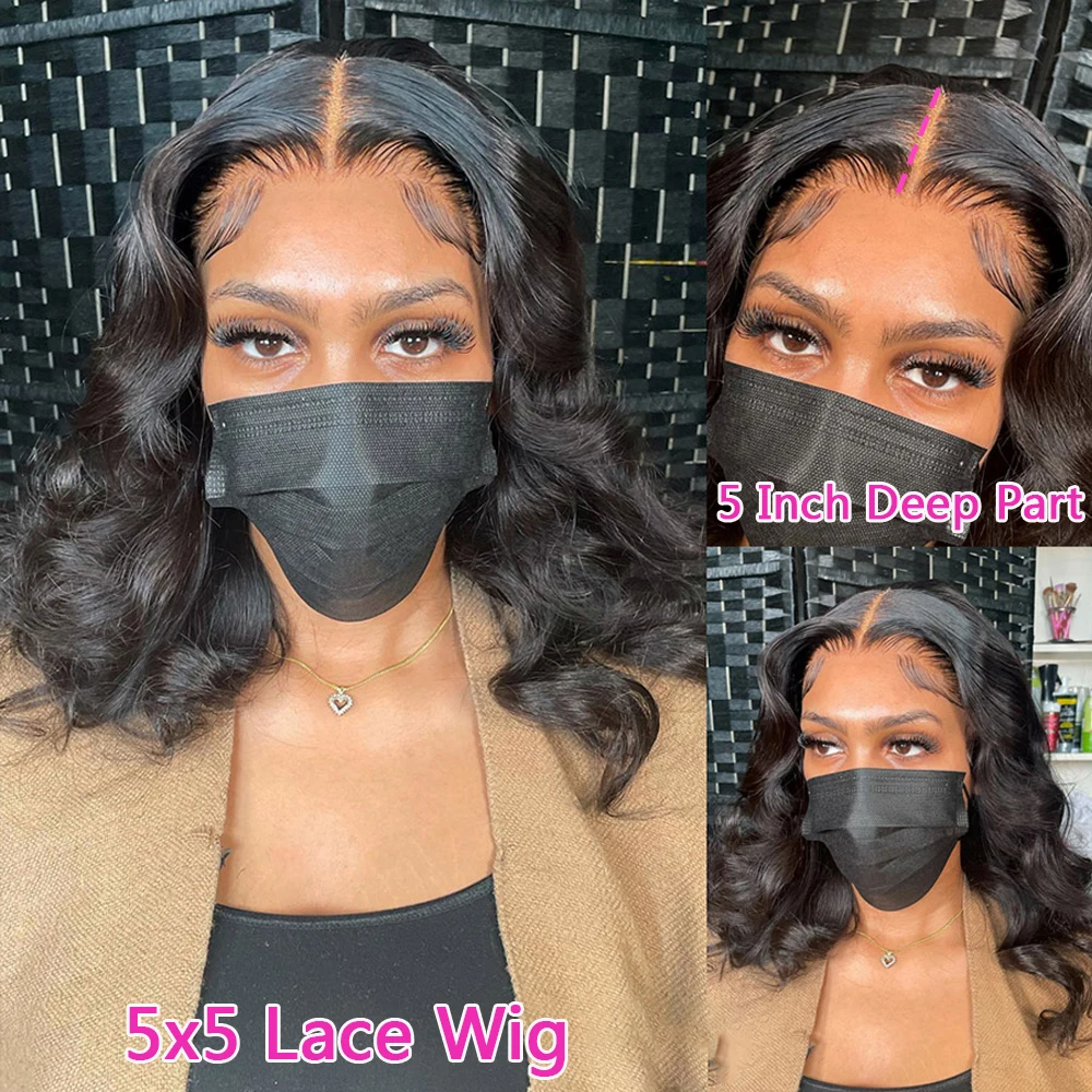 Body Wave Bob Wig 13x6 Transparent Lace Frontal Wig Brazilian Human Hair Wigs Virgin Remy Hair13x4 Lace Closure Wig 180% Density