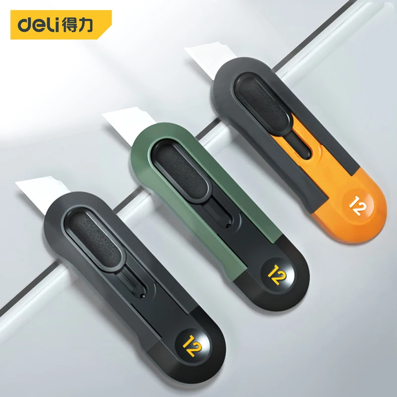 Deli Mini Portable Utility Knife Auto Retract Pocket Box Cutter Package Opener Wallpaper Carpet Knife For Cardboard Carton