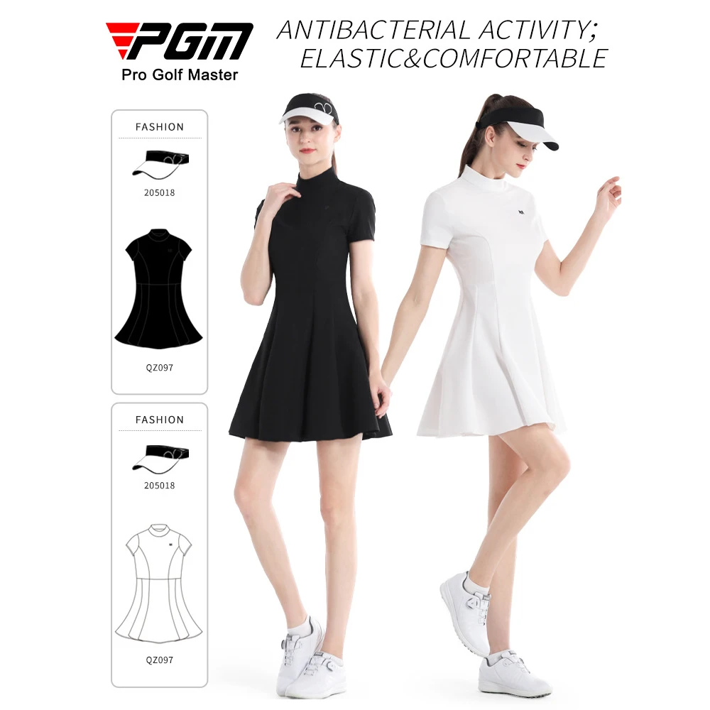 PGM Tennis Golf Dress with Legging Women's Tennis Training Running Fitness Badminton Short Sleeved Slim Waist Thin A-line Dress