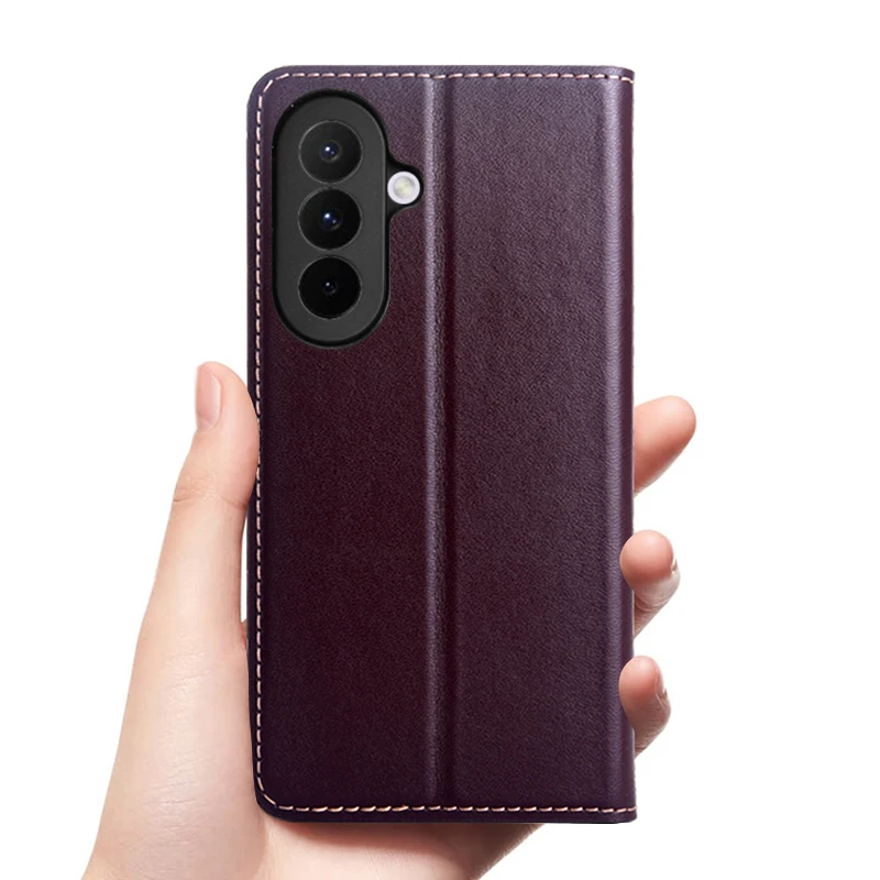 Luxury Napa Texture Genuine Leather Flip Wallet Case with Magnetic Closure and Card Pockets