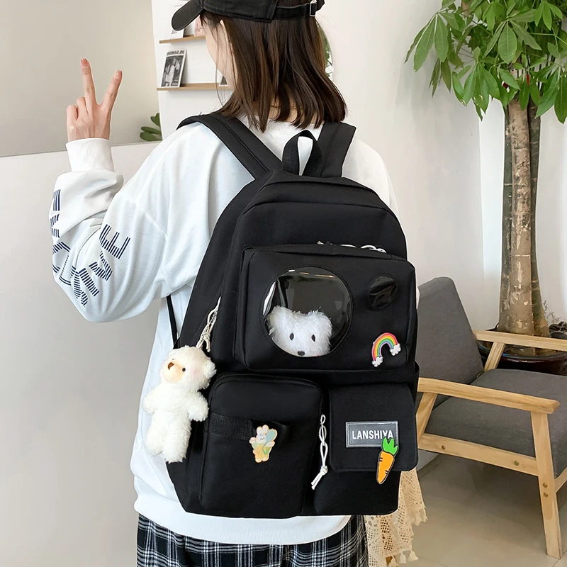 5 Pcs Set Kawaii Backpack For Student School Bags For Teenager Girls Schoolbag Book Bags Pencil Case Women Travel Backpack Tote