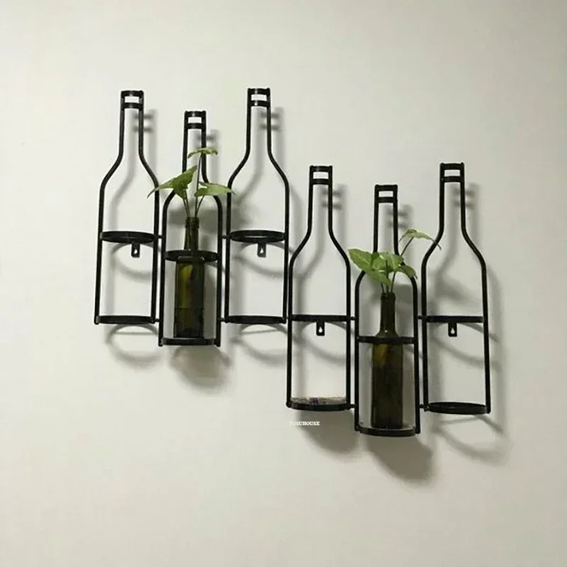 American Wall-mounted Wine Rack Home Creative Wine Cabinet Retro Bar Furniture Restaurant Bar Wrought Iron Wall Art Decorations