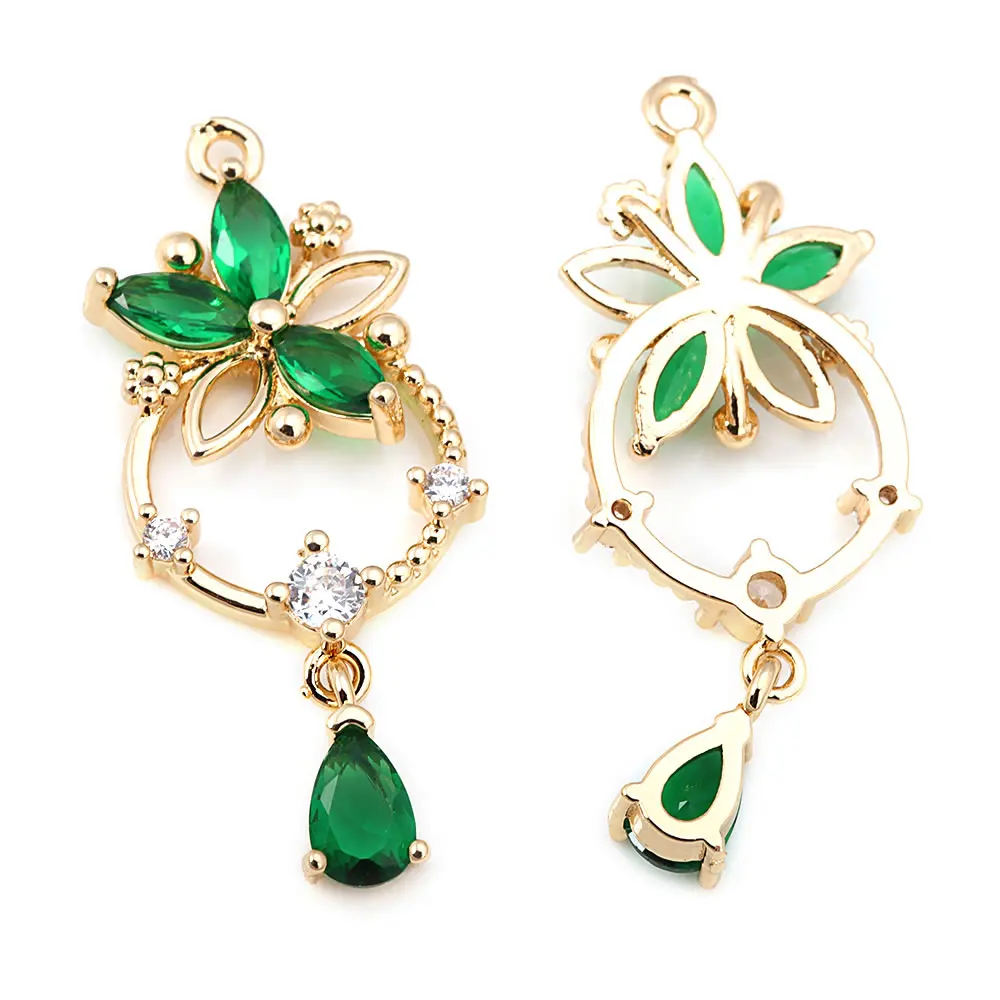 Aretes de Flores de Brasso Dorado 18K Zirconia de Diamante Falso Accesorios DIY de Alta Calidad - details 2