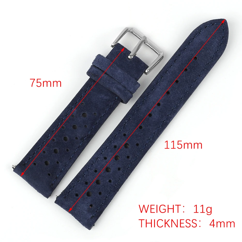 Handcrafted Vintage Suede Leather Watch Strap - Blue & Brown